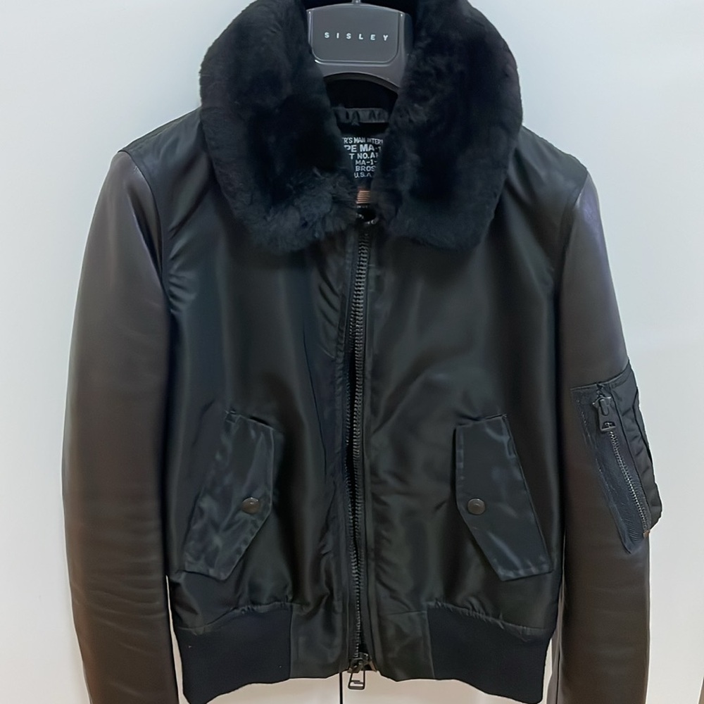 Schott NYC Black Bomber Jacket with Fur Collar